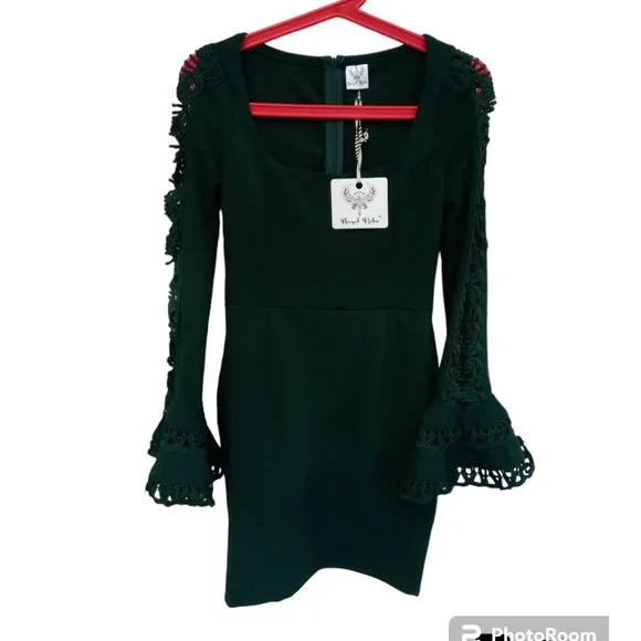 Angel Biba | Dresses | Angel Biba Stretch Bell Sleeve Green Dress Sz 8 New  | Poshmark